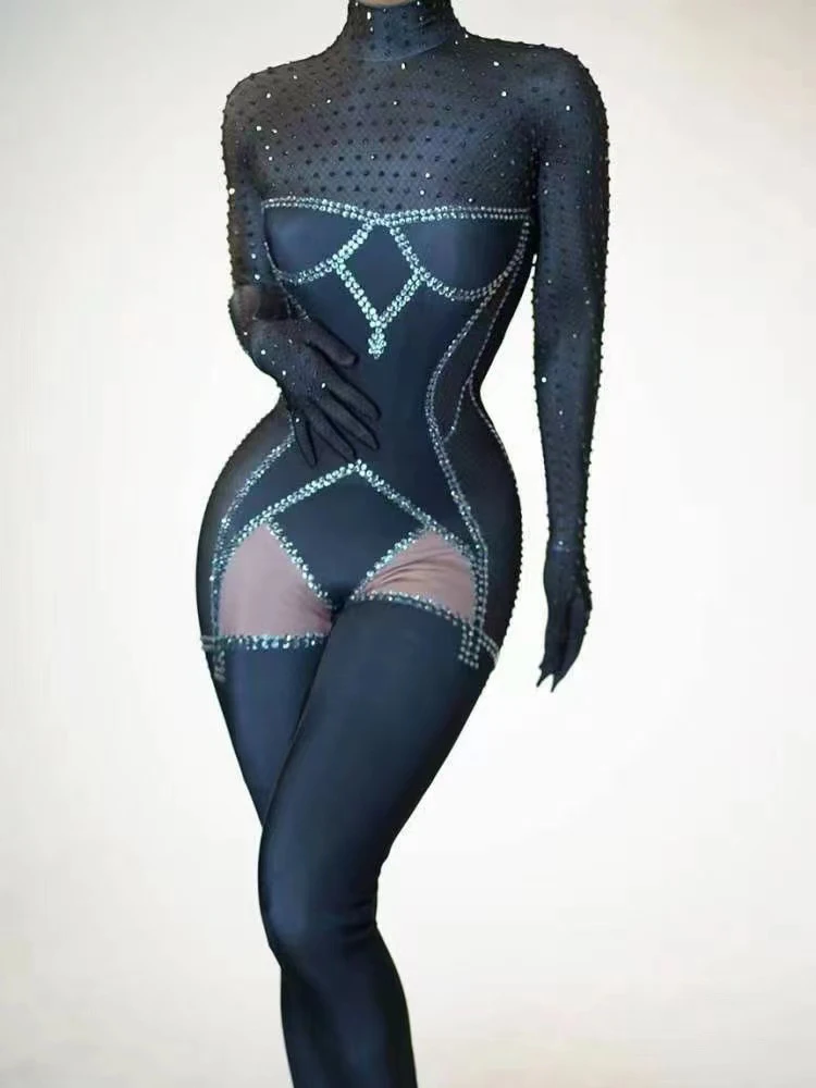 High Quality Hot Diamond Elastic Tight Fitting Jumpsuit 2024 New Fashion Customized Women\'S Clothing