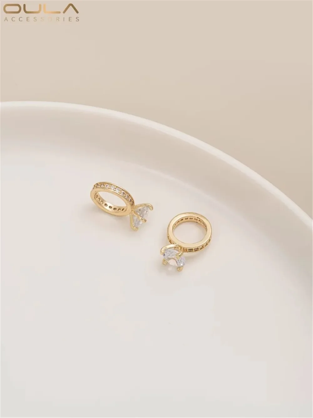 

14K Gold-Color Plated Encrugation Zircon Ring Pendant Handmade Diy Carat Diamond Ring Ring Necklace Pendant