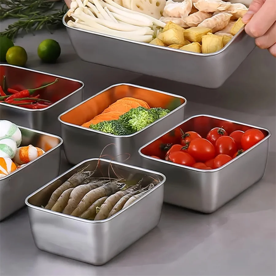 1/3/5pcs Stainless Steel Food Storage Box Fresh-keeping Box With Lid ,Rectangle Sausage Noodles Fruit Dish with Cover