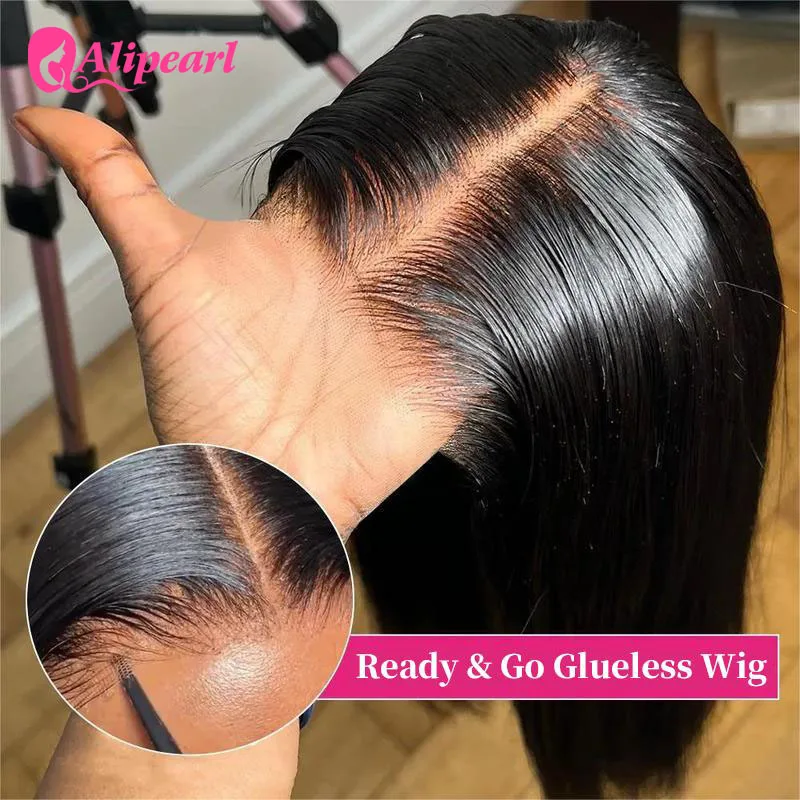 Wig rambut Alipearl, Wig rambut manusia lurus 4x7 dan 5x7, Wig penutup renda pra-potong, Wig simpul renda telah diputihkan