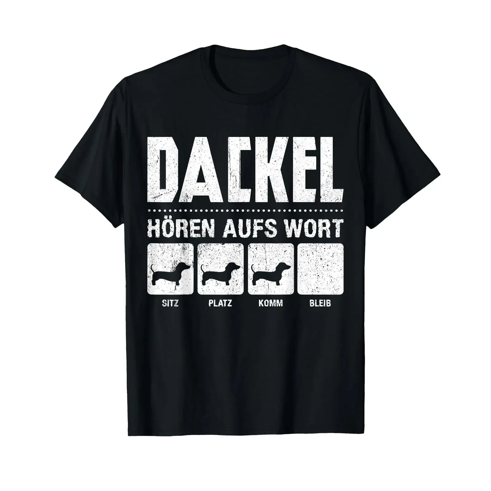 Dachshund T Shirt with German Text Dackel Hören auf Wort Sitz Patz Komm Bleib Dach black s vintage Washed Top For Everyday Wear