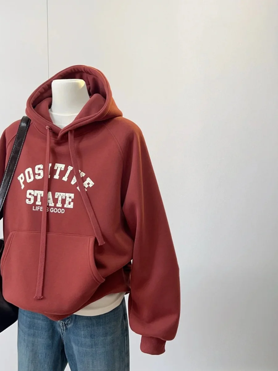 

Модная женская толстовка с капюшоном на осень-зиму, утепленная, с принтом, повседневная, свободного кроя, в корейском стиле, трендовый топ