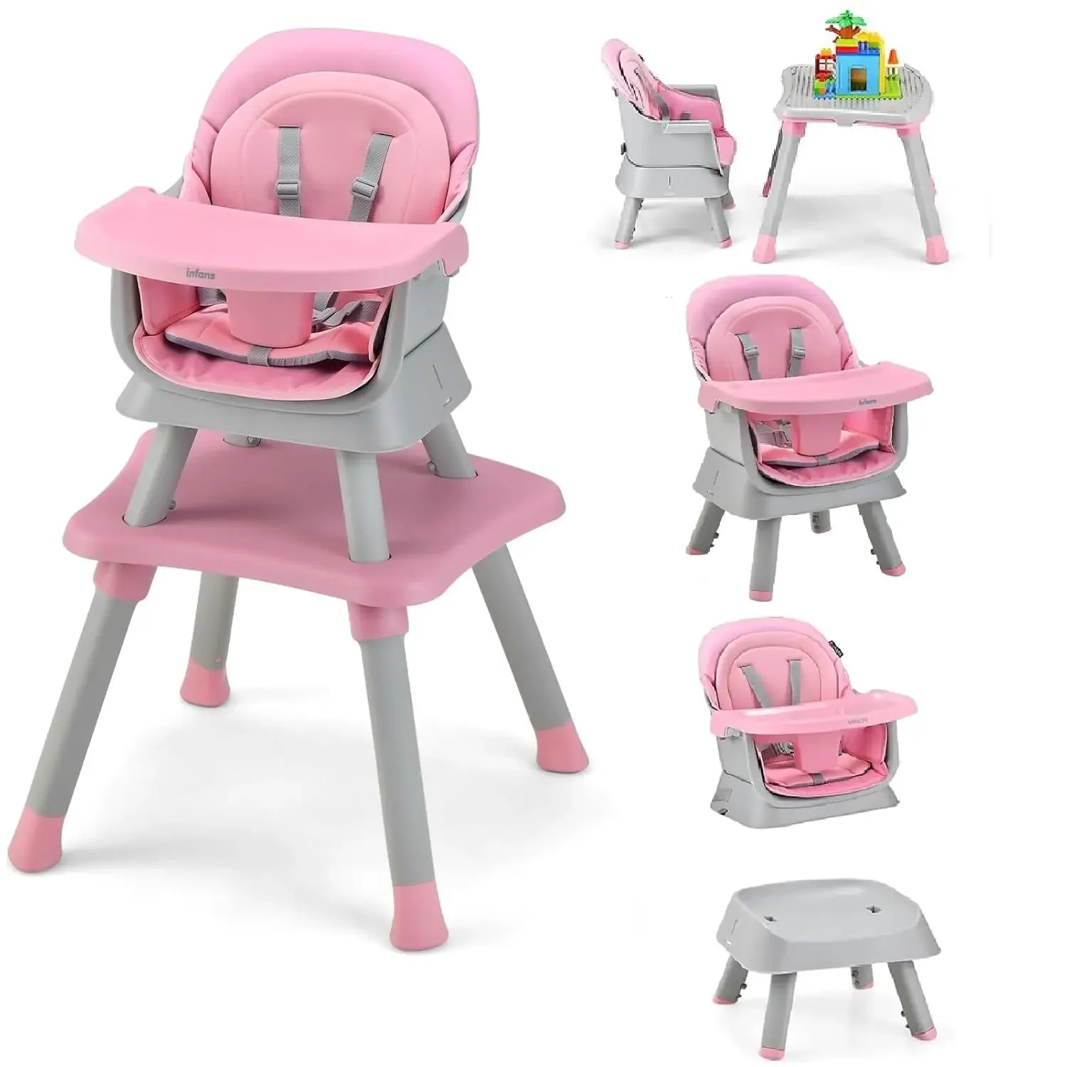 8 in 1 Baby High Chair, Convertible Highchair for Babies and Toddlers, Infant Dining Booster Seat, Building Block Table,