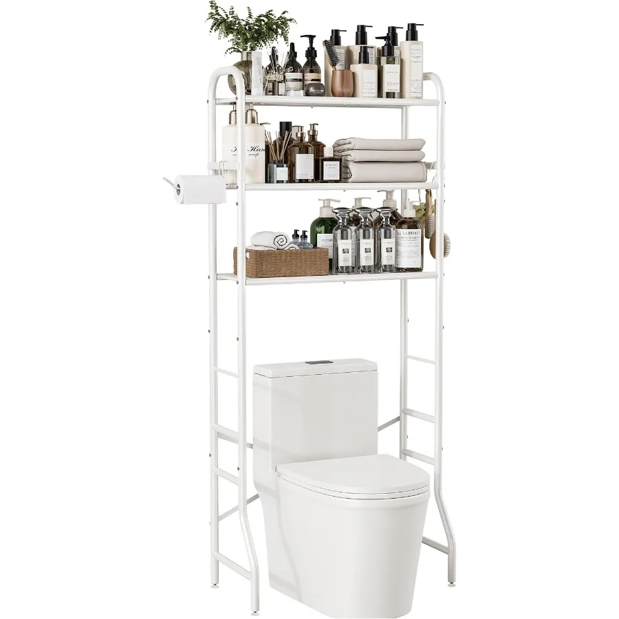 رف تخزين فوق المرحاض، منظم حمام معدني مكون من 3 طبقات مع خطافات للاستخدام الفعال في الحمامات الصغيرة كومبا