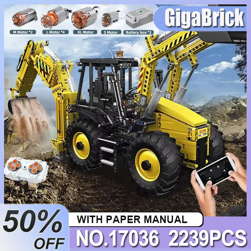 

MOULD KING 17036 Double Head Engineering Vehicle Toys For Kids Technical Model Building Kits Motorized Excavator Truck Bricks