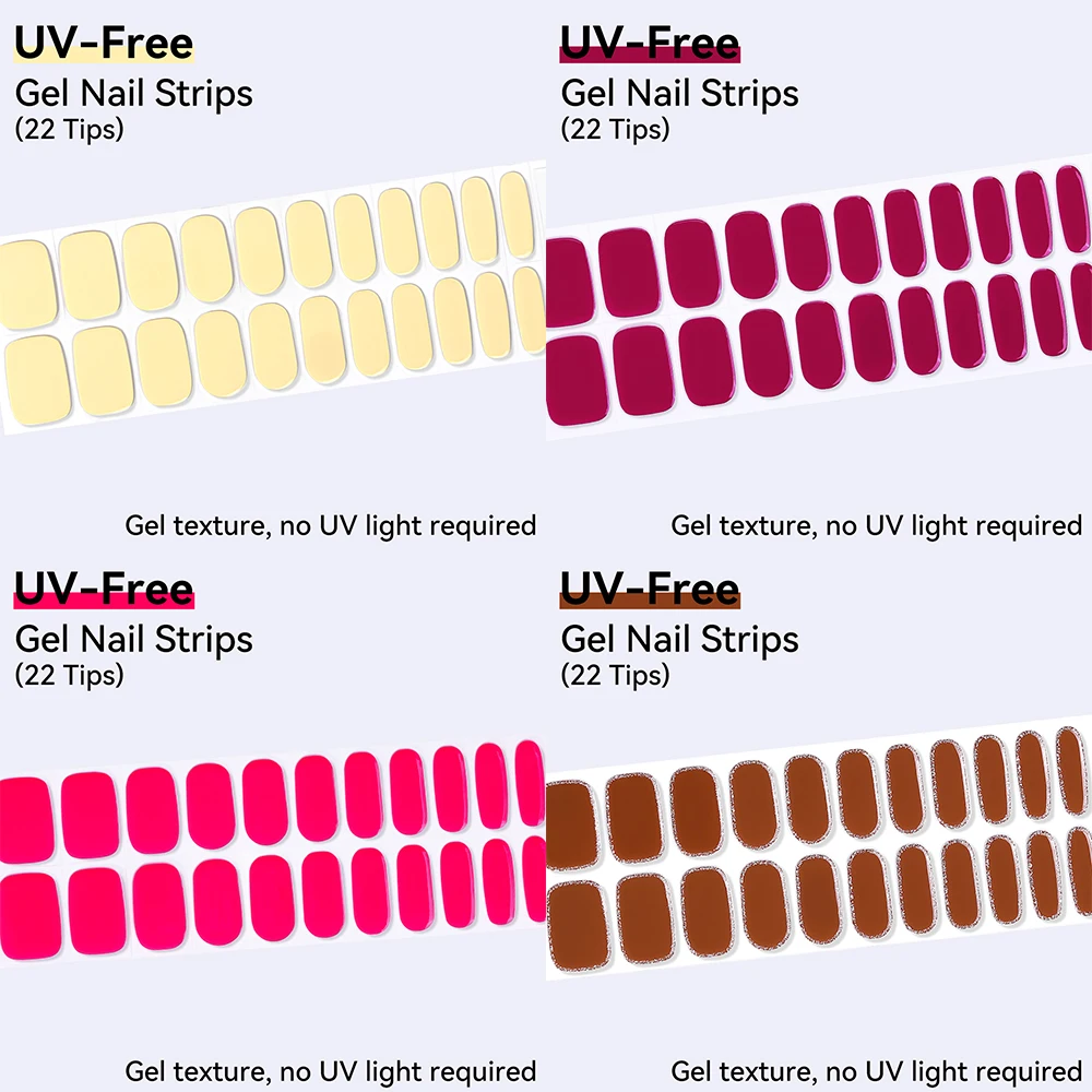 

22Tips Nail Gel Baking-free Lamp Fully Cured Gel Full Cover Stickers for Nails Colorful Decals for Manicure Women Long-Lasting