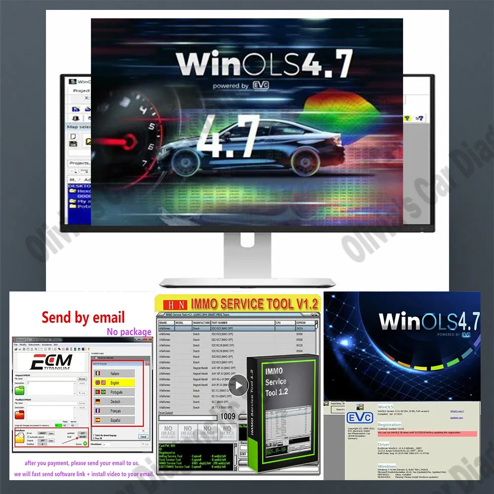 윈올스 4.7 자동차 액세서리 + ECM 티타늄 1.61 obd2 스캐너 ECU 프로그래밍 소프트웨어 + 2021 다모스 파일 + 이모 서비스 툴 V1.2
