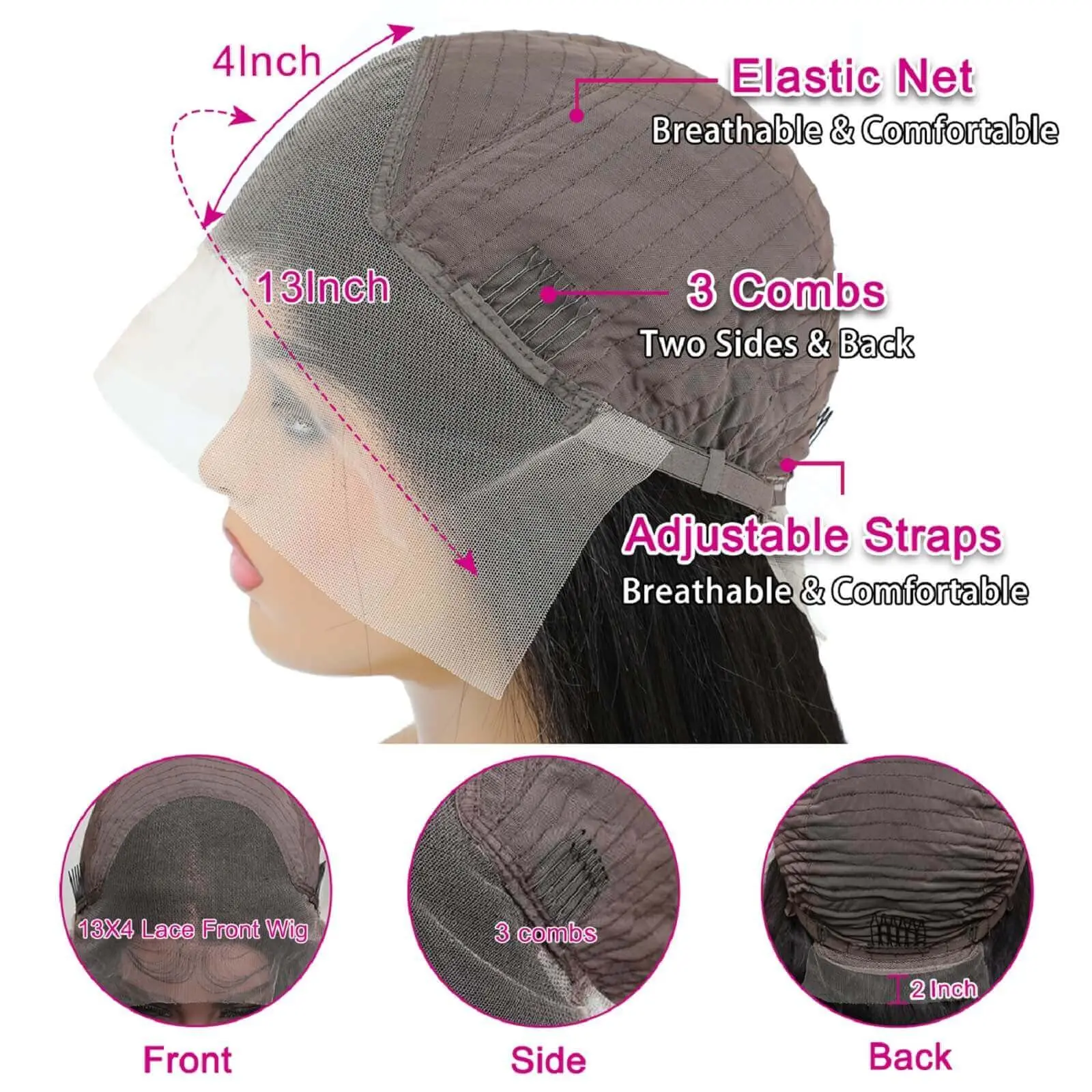 28 30 inches 13x4 lace front wig human hair pre-plucked wavy lace front wig human hair 180% density front wig Natural Black image 6