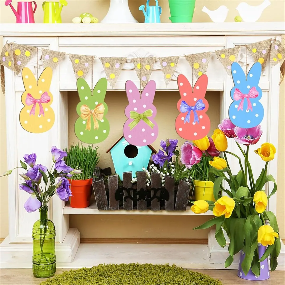 Top Sale Large Size 7 Inch Wooden Easter Ornaments to Paint, Wooden- Bunny Happy Easter Cutouts DIY Blank