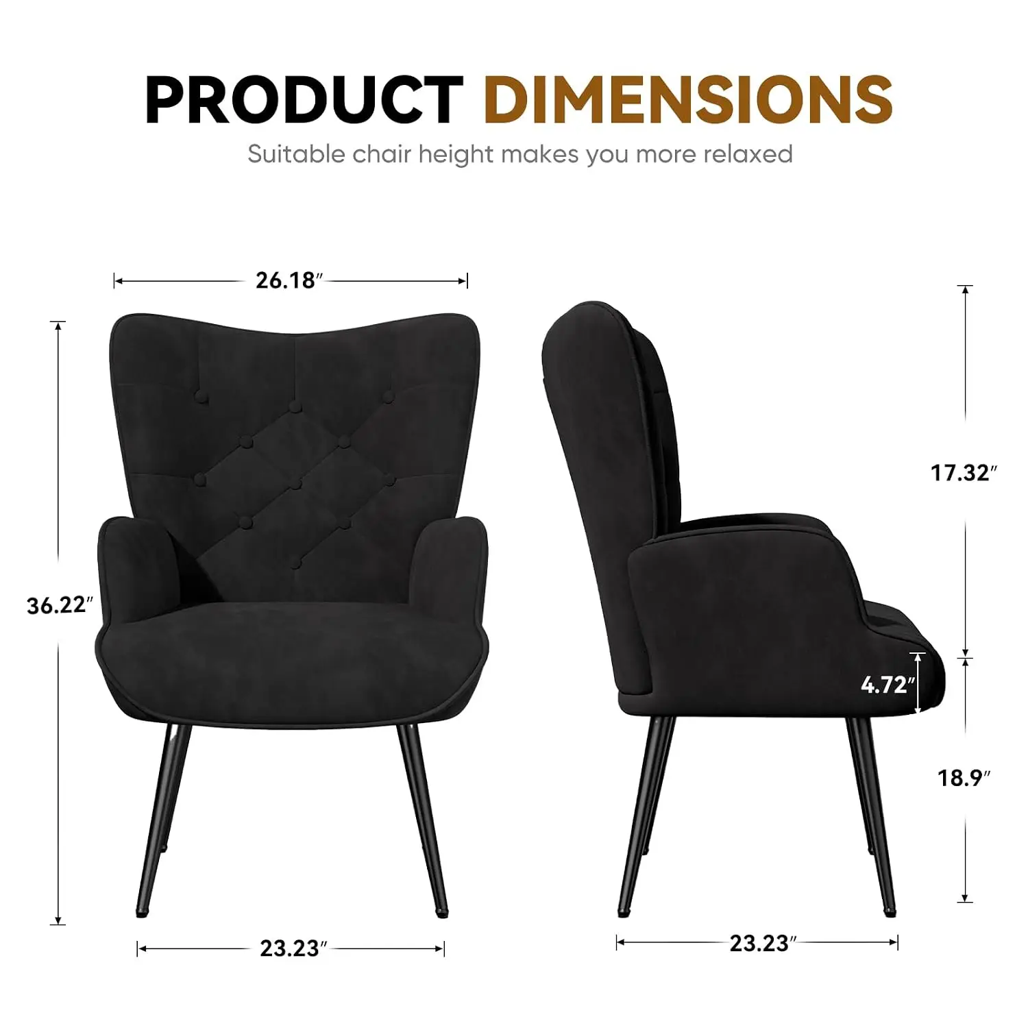 Mid Century Modern Velvet Accent Armchair, Tufted Wingback High Back Side Chair with Metal Legs for Living Room Bedroom, Customi