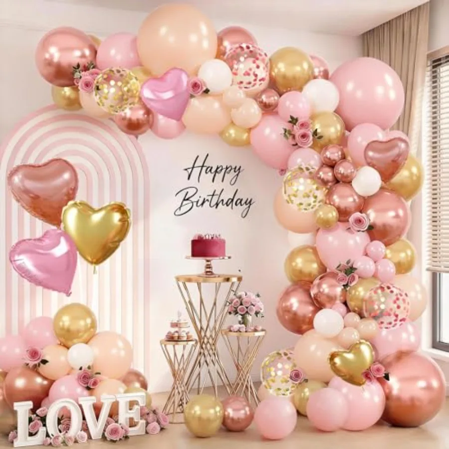 

Balloon Arch Kit, Light Nude Metallic Balloons Garland and Confetti Balloons with Heart Balloon for Wedding Bridal Shower Birth