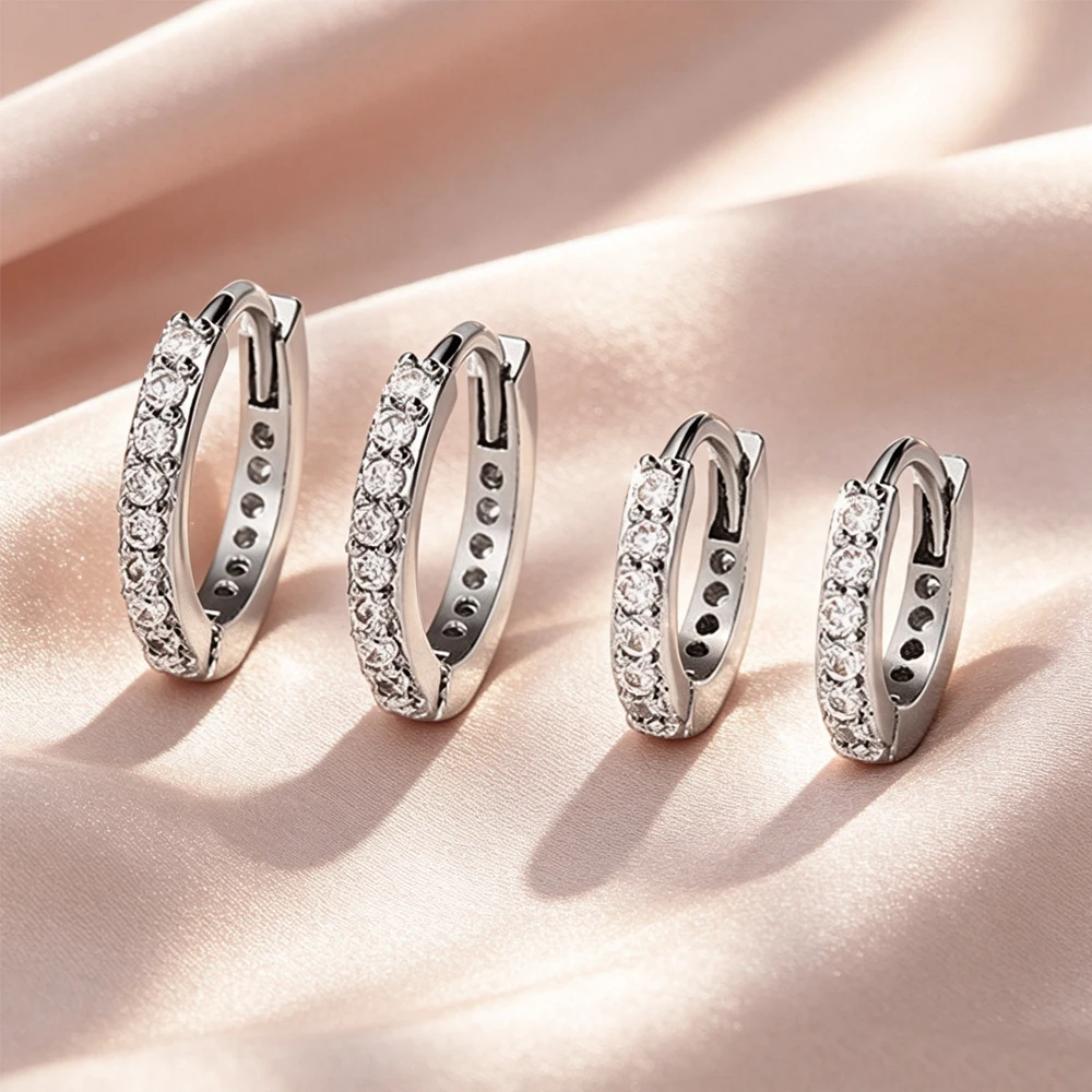 Yupsk 4 Pieces 6/8MM Simple Fashion CZ Zircon Round Huggie Hoop Earrings for Women Girls Earring Piercing Jewelry Setelry Gift