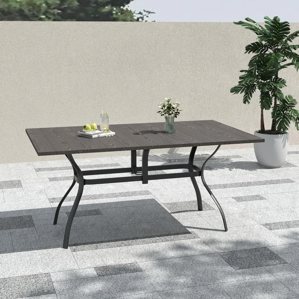 

Wood-Like Embossing Rectangle Outdoor Patio Dining Table with Adjustable Umbrella Hole for 6 Person , Customized