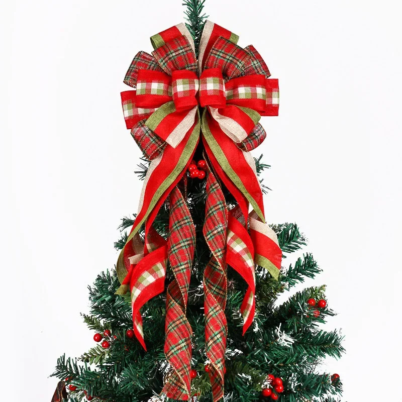 Christmas Tree Top Bow Linen Multi-colored Optional Handmade Retro Christmas Drongo Tree Top Knot with Bound Wire