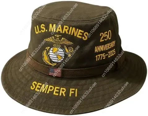 Marine Corps Bucket Hat, 250th Anniversary Semper FI Bucket Hat Gifts for Veterans and Active-Duty Military Personnel Multi