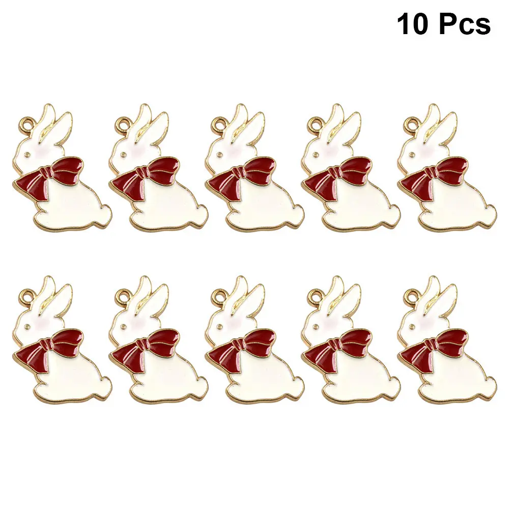 10Pcs Rabbit with Bow Alloy Pendant Charms Jewelry Making Supplies DIY Necklace Bracelet Dangle Scrapbooking Keyring Cellphone
