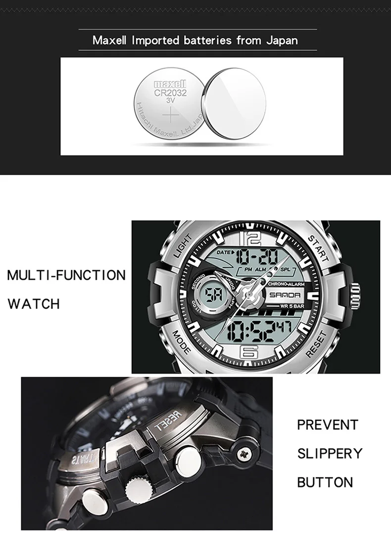 SANDA Men\'s Military Watch G Style Brand Sports Watch LED Digital 50M Waterproof Watch S Shock Male Clock Relogio Masculino