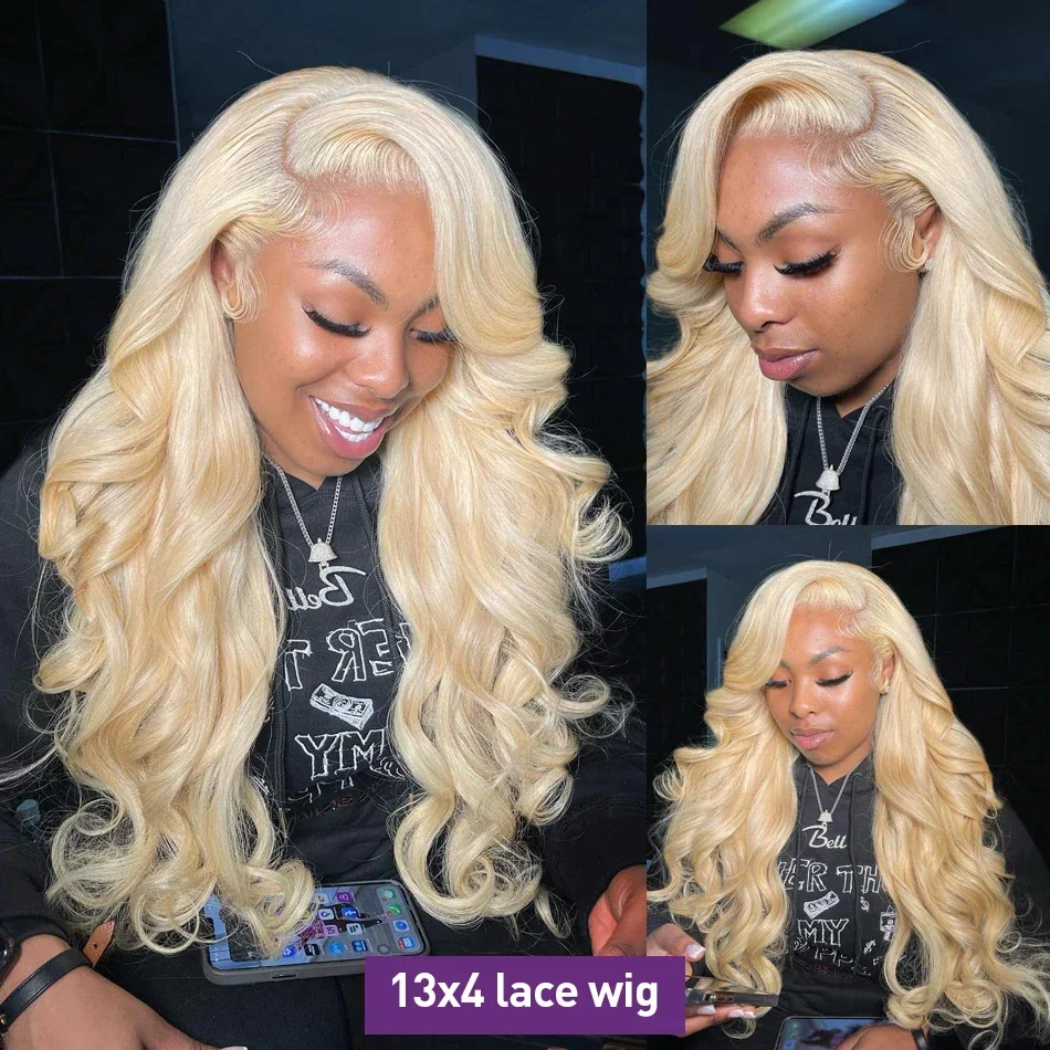 Perruque Lace Wig Body Wave Brésilienne Naturelle, Cheveux Humains, Couleur Blond Miel 613, 13x6, au Choix, pour Femme