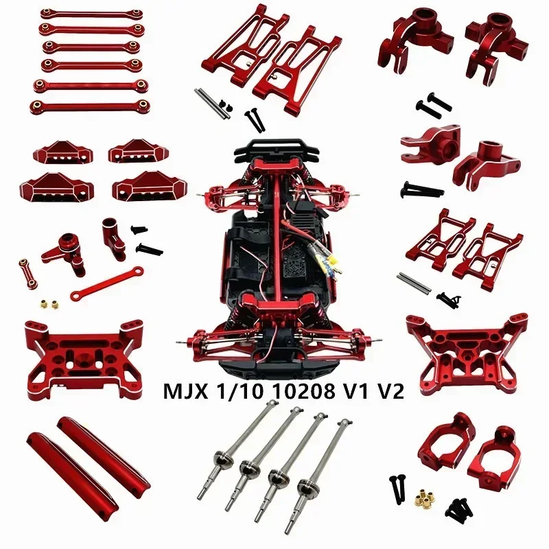 MJX 10208 V1 V2 Metal Swing Arm Steering Cup Hub Carrier Link Rod Shock Tower Drive Shaft Set RC Car Upgrade Parts Accessories