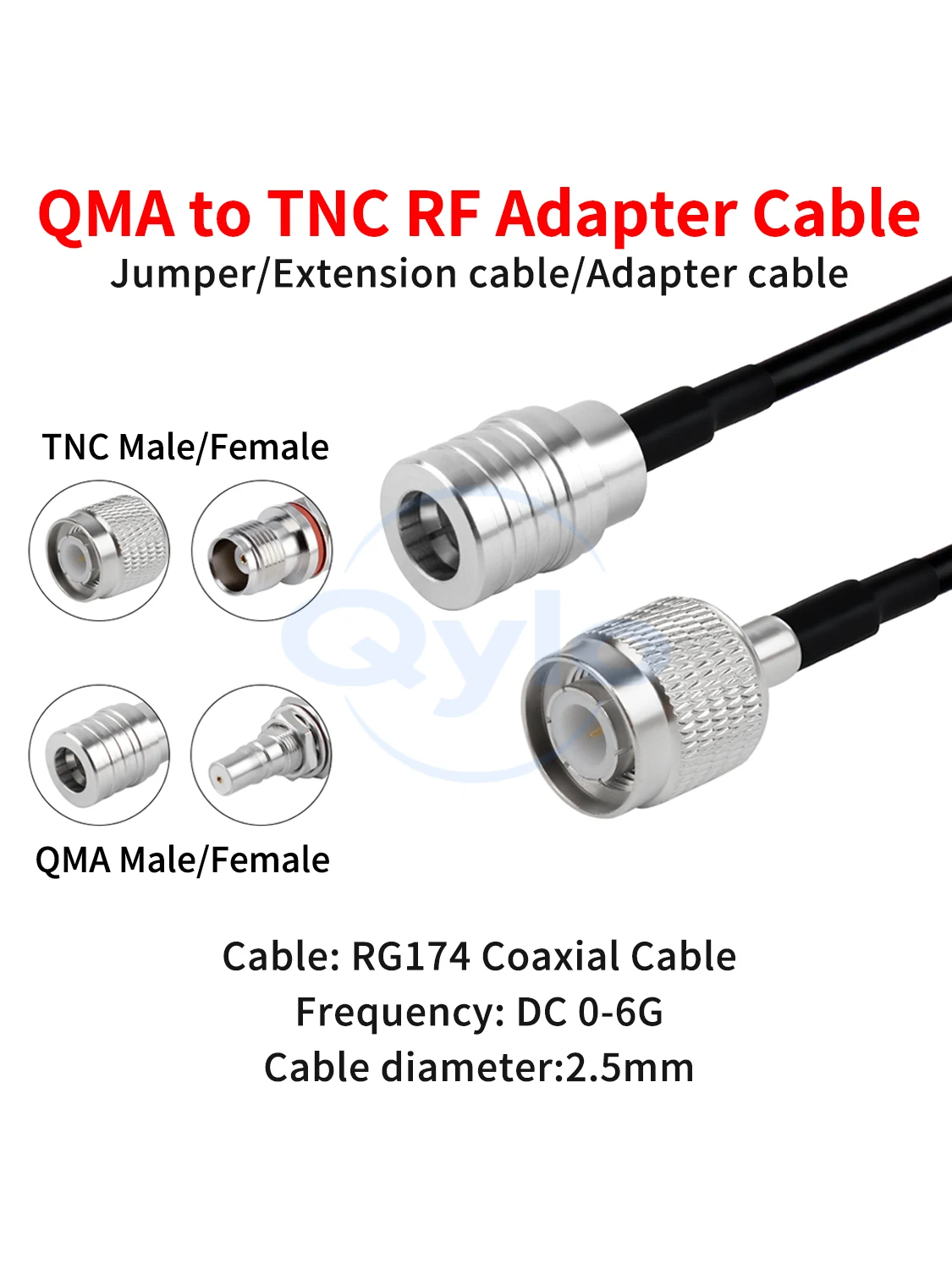 Câble adaptateur QMA vers TNC RF, connecteurs mâle/femelle coudés, câble coaxial RG174 0-6GHz, câble QMA vers TNC (1 pièce)