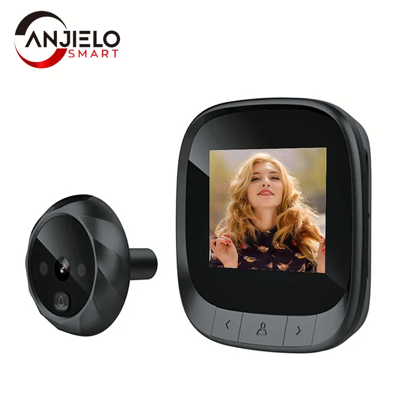 كاميرا فيديو ثقب الباب الذكية من Anjielosmart مقاس 2.4 بوصة مزودة بكاميرا مراقبة داخلية للأماكن الخارجية والرؤية الليلية بالأشعة تحت الحمراء لحماية الشقة