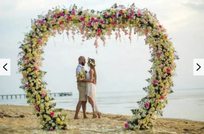 

wedding background wall decoration peach heart stage background decoration heart shaped flower door arch