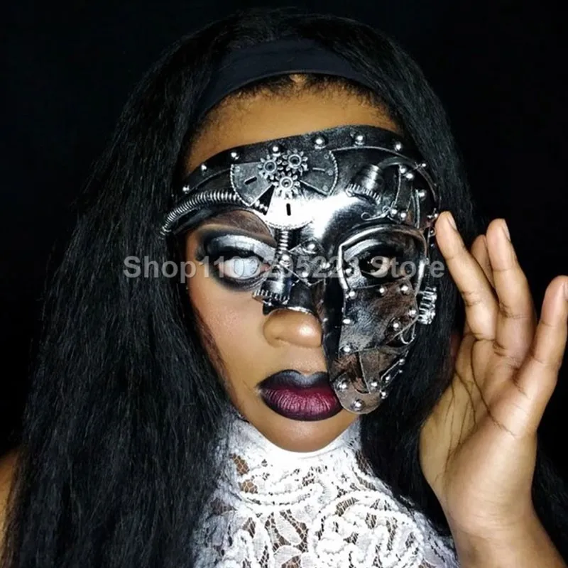 Medieval Mechanical Steam Punk Mask, Halloween Retro Venetian Opera Phantom Makeup Ball Half Face Punk Mask