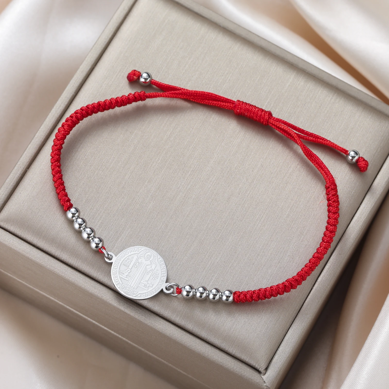 Edelstahl doppelseitige Saint Benedict Exorzismus Kreuz Charm Armband Frauen Männer Einstellbare Rot Schwarz Seil Armbänder Schmuck – Detail 8