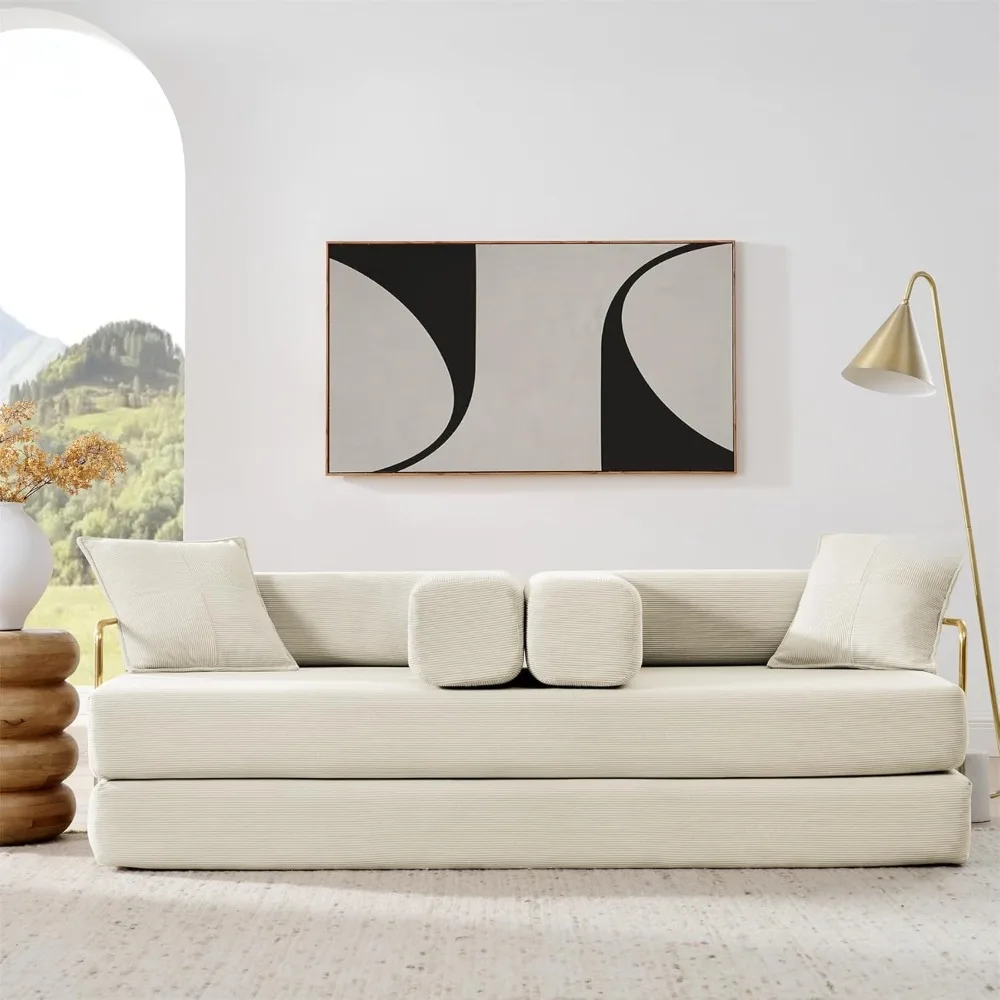 أريكة سرير قصيرة قابلة للتحويل مع إطار ثابت، أريكة مرتبة أرضية قابلة للطي، نائم مريح للأولاد الكسولة