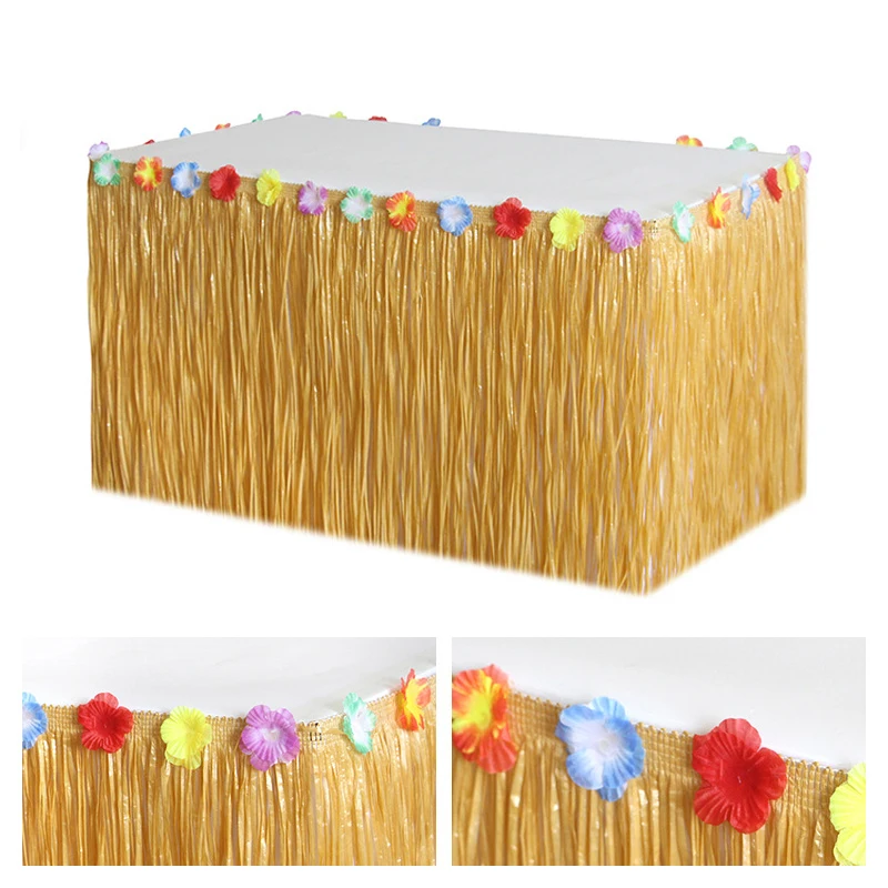 

Hawaiian Party Grass Table Skirt Decoration Tropical Luau Theme Birthday Party Supplies Hawaii Summer Beach Wedding Decorations