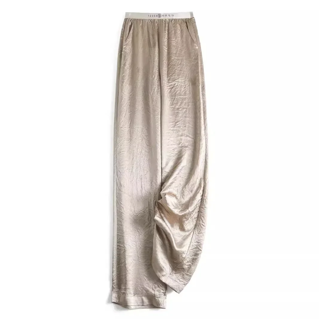 

Pop Luxurious Acetate Crepe Wide Leg Pants Women's Spring Summer Thin High Waist Draped Straight Leg Suit Pants Breathable