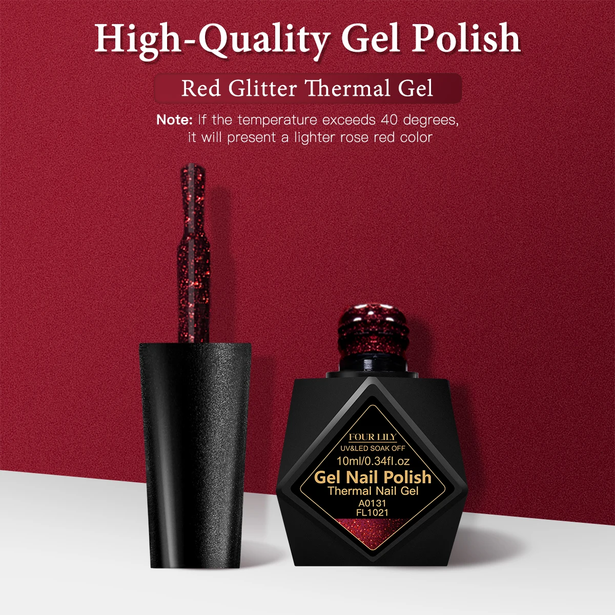 Roter Glitzer Thermischer Gel-Nagellack 2 Schichten Temperatur-Farbwechsel Abziehbarer UV-Gel Nagelkunst Lack Design Nagelzubehör – Detail 7