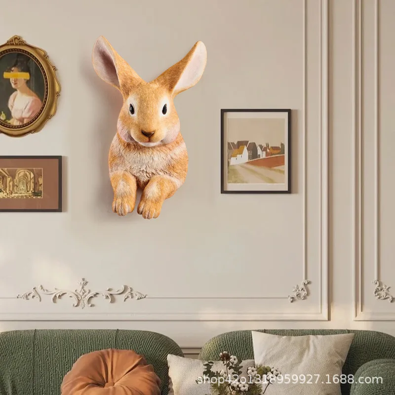 Easter Bunny Decoration Wall Hanging Cute Simulation Animal Head Pendant Resin Craft Home Accessories