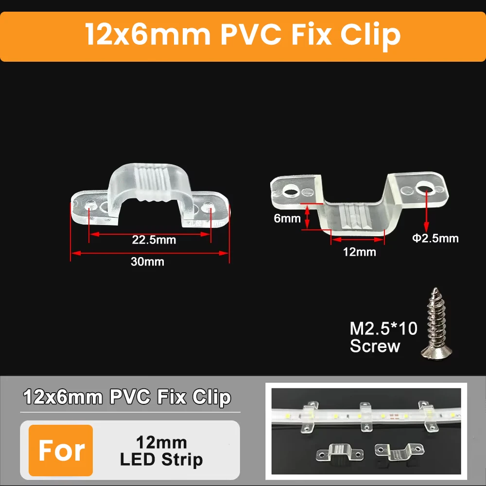투명 LED 스트립 고정 클립 패스너 버클 플라스틱 PVC 소프트 유연한 고정용 나사 포함 2835 5050 3528 5730 8-18mm 스트립