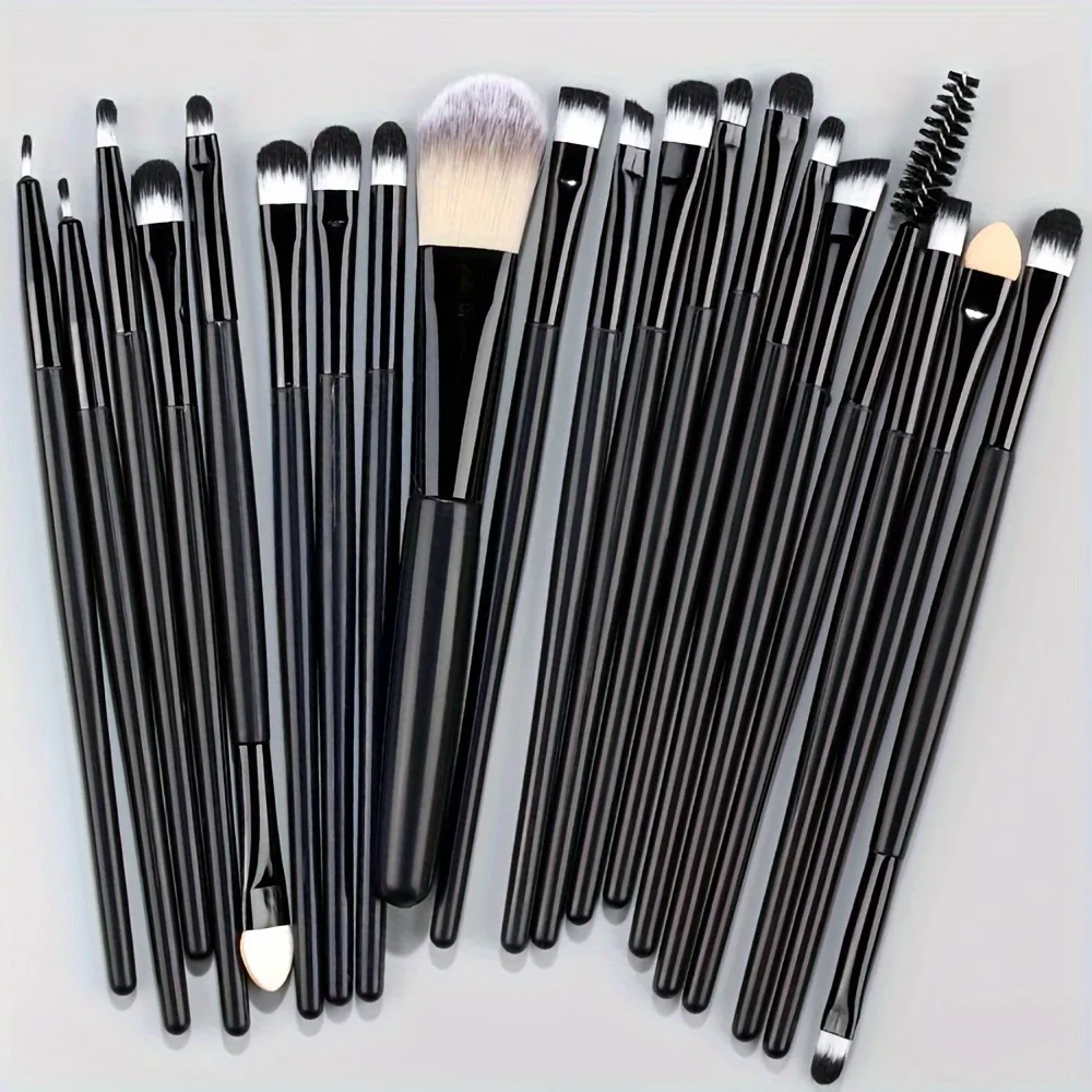 20-delige make-upborstelset met 2 massale poederdonsjes - Complete professionele cosmetische borstelset voor foundation, oogschaduw,