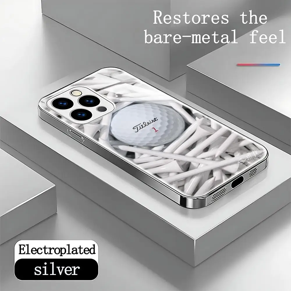 Sport Golf Ball T-Titleists Phone Case For iphone 17 16 15 14 13 12 Pro Plus Max New Electroplated glass Case
