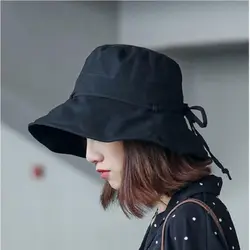 Solid Color Women Bucket Hat Summer Foldable Sunscreen Panama Fisherman Hat Outdoor Sun Hats Sun Prevent Hat Travel Beach Cap