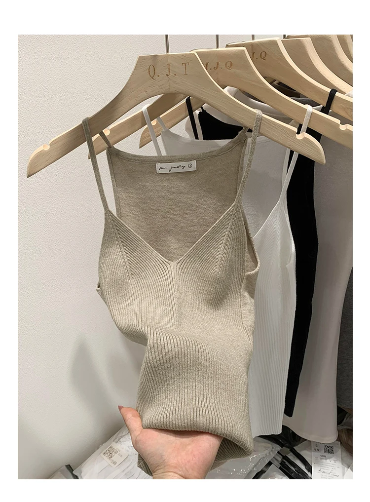 2026 Damen Sommer Ärmelloses Top Einfarbig Slim Fit V-Ausschnitt Gestricktes Oberteil Modisches Vielseitiges Basis-Layer Strick-Tanktop – Detail 1
