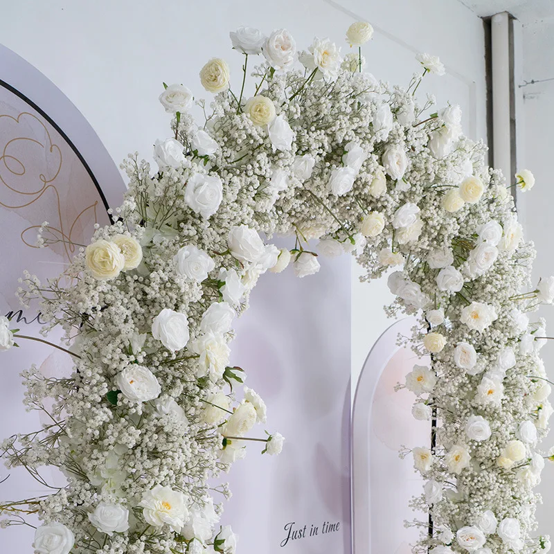 White Gypsy simulated fake flower arch floral background ritual arrangement