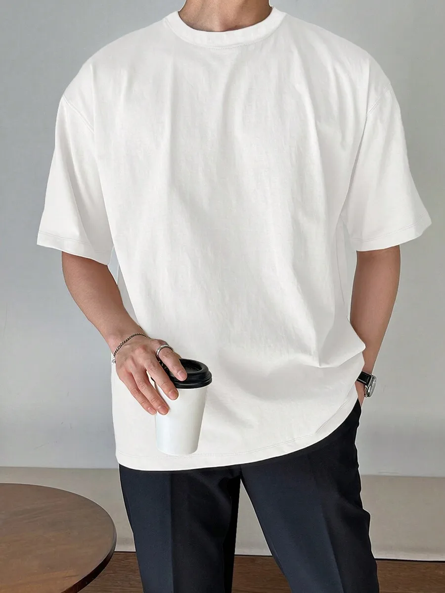 

Мужская футболка оверсайз с приспущенными плечами, однотонная, из мягкого хлопка, для повседневной носки