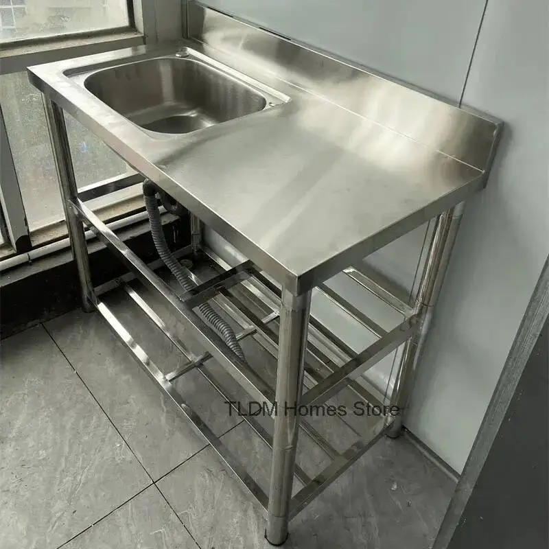 

Sinks Bracket Modern with Commercial Kitchen Light Luxury Stainless Steel Dishwashing Washing Sink Countertop Integrated Cabinet