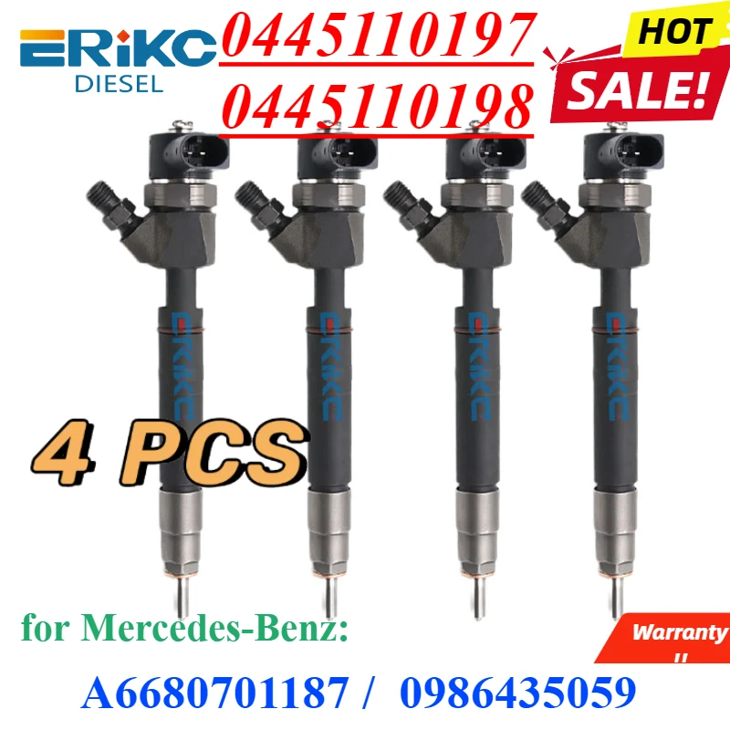 4PC 0445110197 0445110198 New Diesel Fuel Injector A6680701187 Auto Engine Sprayer for Mercedes-Benz 0986435059