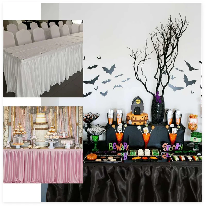 Wedding Party Decor Table Skirt Birthday Baby Shower Ice Silk Fabric for Rectangle Round Table Clothing Stage Performance