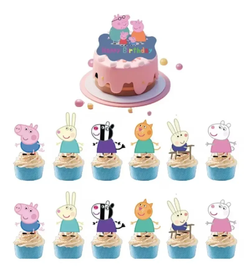 Tema Peppa Pig Cartone animato per bambini Festa di compleanno Bandiera Torta Bandiera Palloncino Decorazione Set di stoviglie usa e getta Regalo di