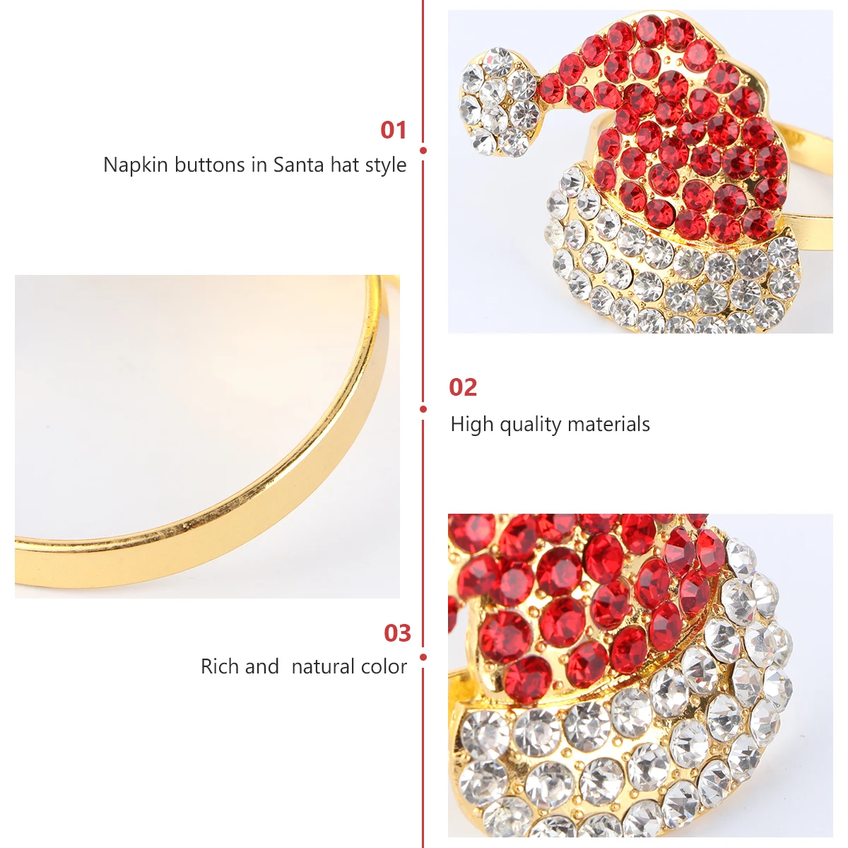 

4Pcs Metal Napkin Rings Christmas Themed Red Hat Design Elegant Tableware for Family Gathering Party Decoration