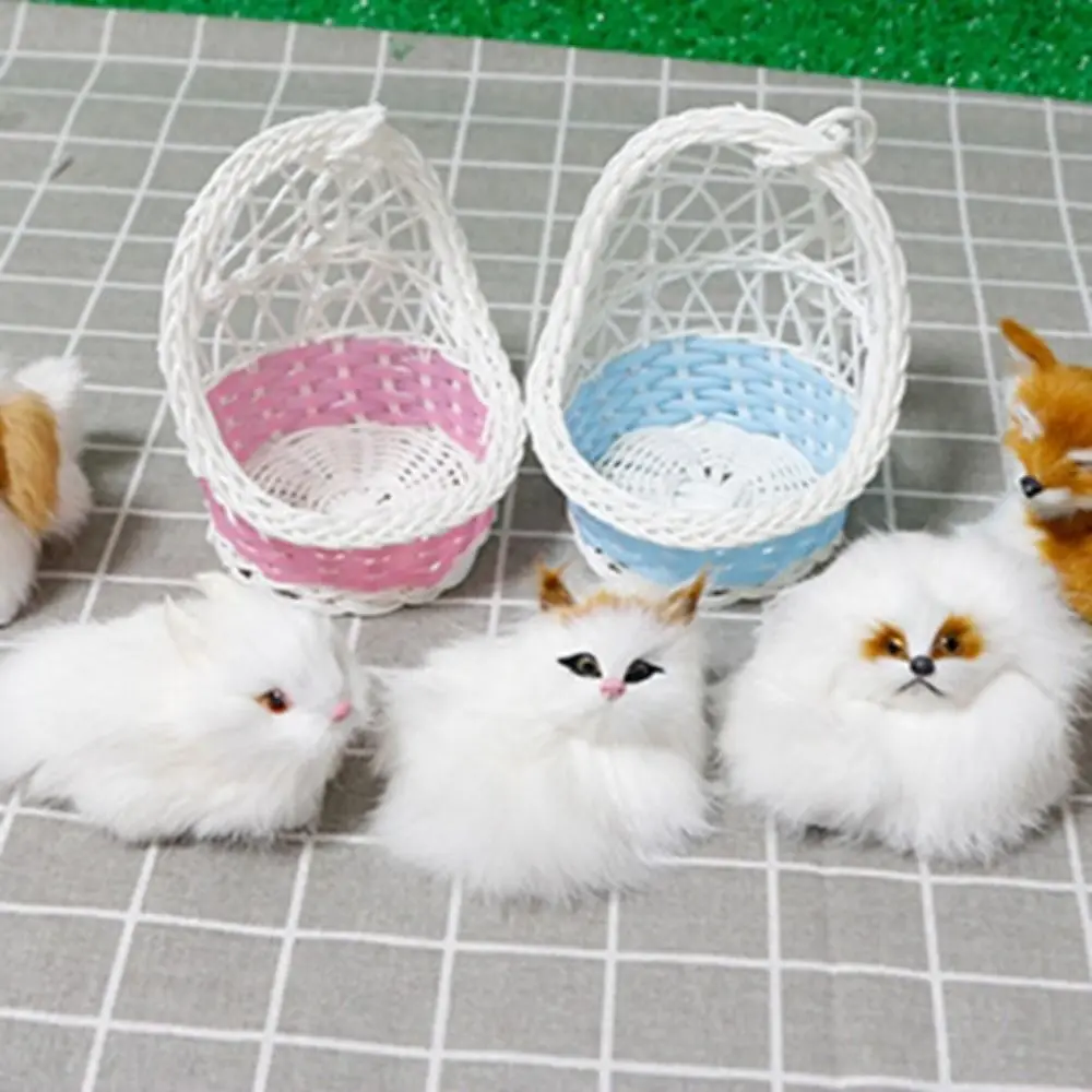 

With Hanging Basket Simulation Rabbits Toy Miniatures Figurines Plush Bunny Toy Model Realistic Plush Sleeping Cats Toy