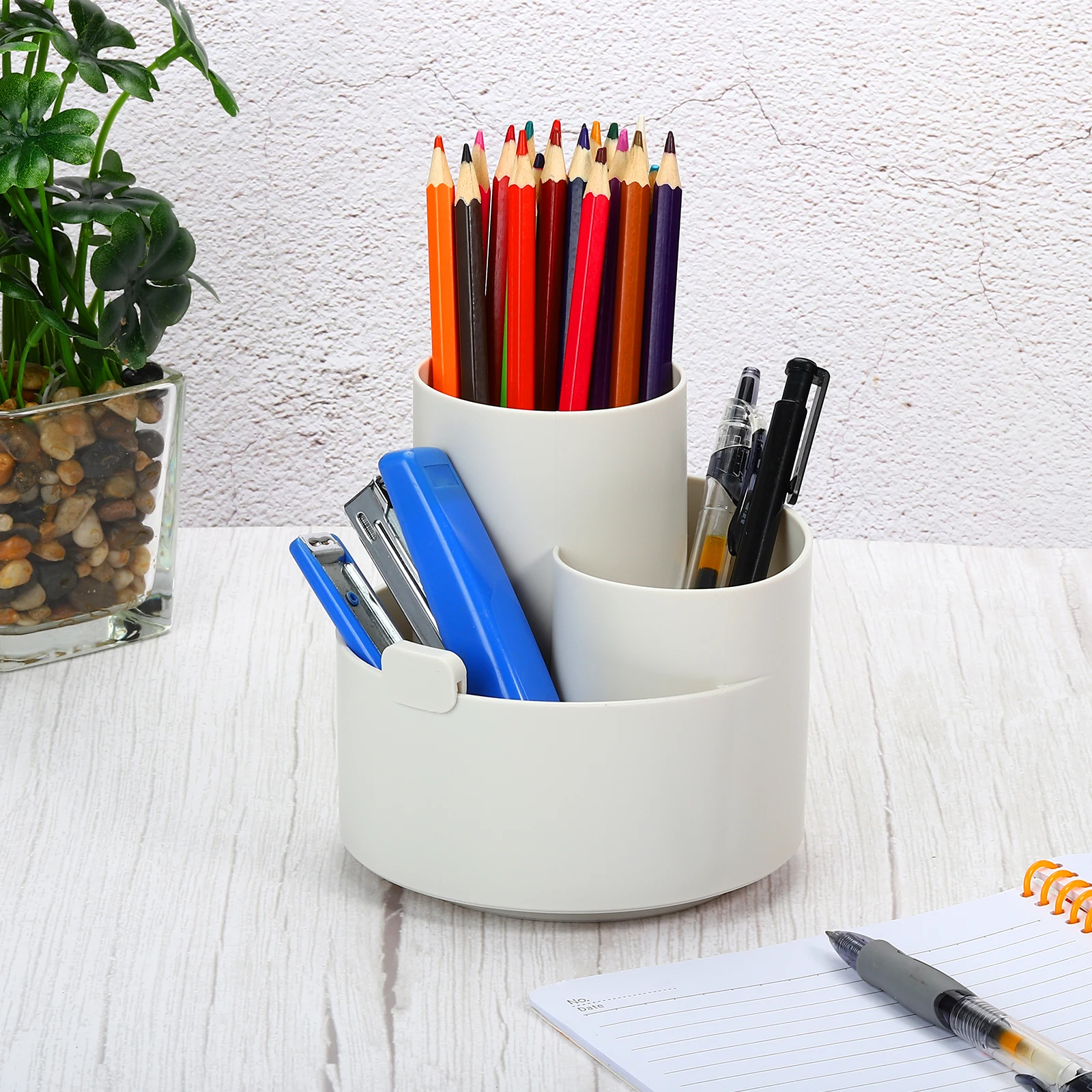 Multifunctional Round Pen Holder Rotating Storage Box Simple Makeup Brush Large Capacity Pen Holder Desk Organizer Stationery