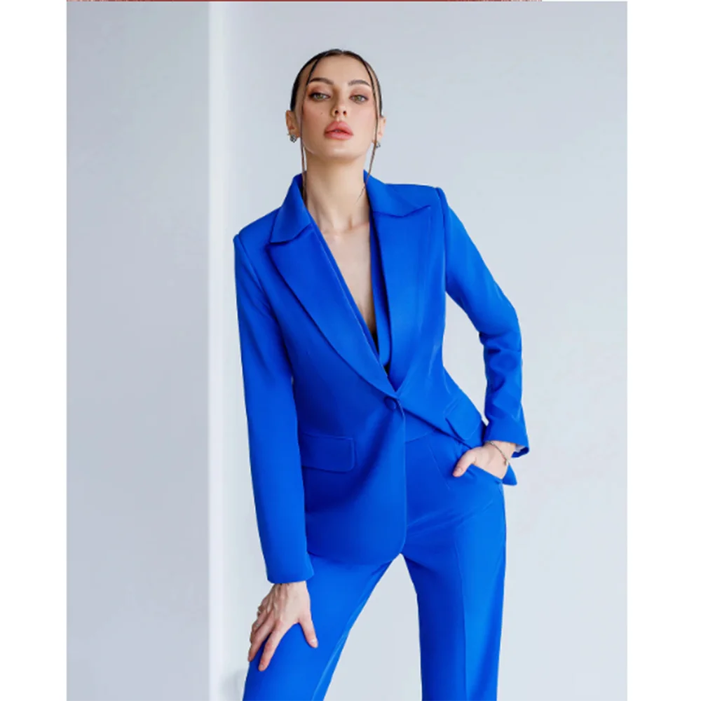 

Elegant Blue Suit for Women Single Breasted 3 Piece Jacket Pants Vest Female Clothing Slim Fit Smart Office Lady Blazer Set