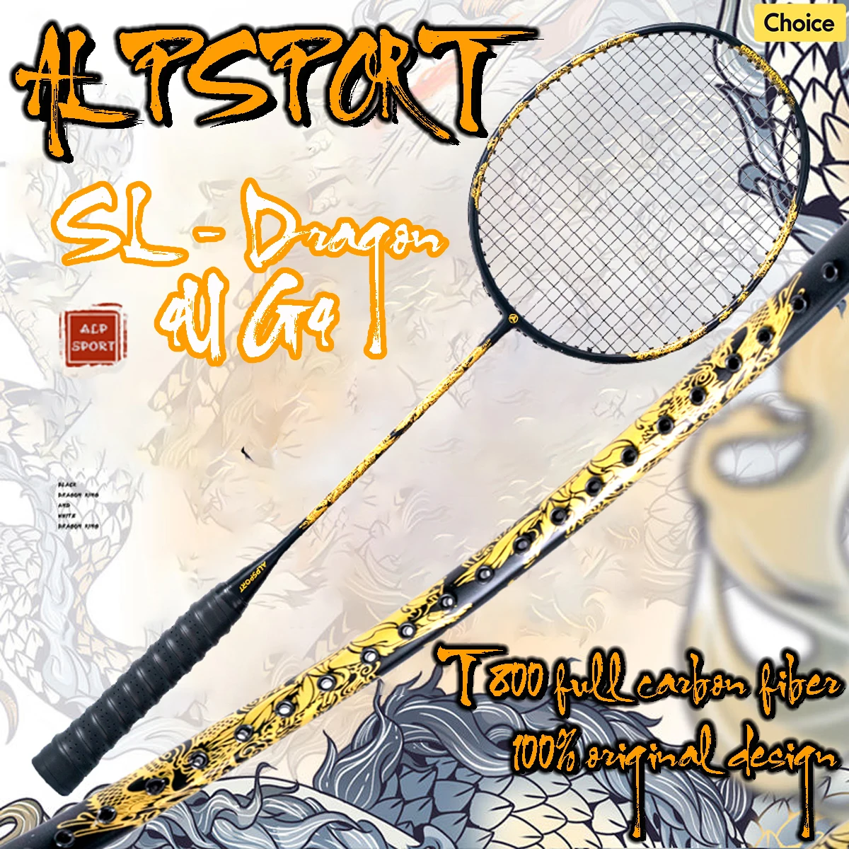 ALP SL Dragon Rush 4U مضرب كرة الريشة 26LBS مضرب واحد هجومي مع حقيبة مضرب تكنولوجيا النحت الذهب والأسود #1
