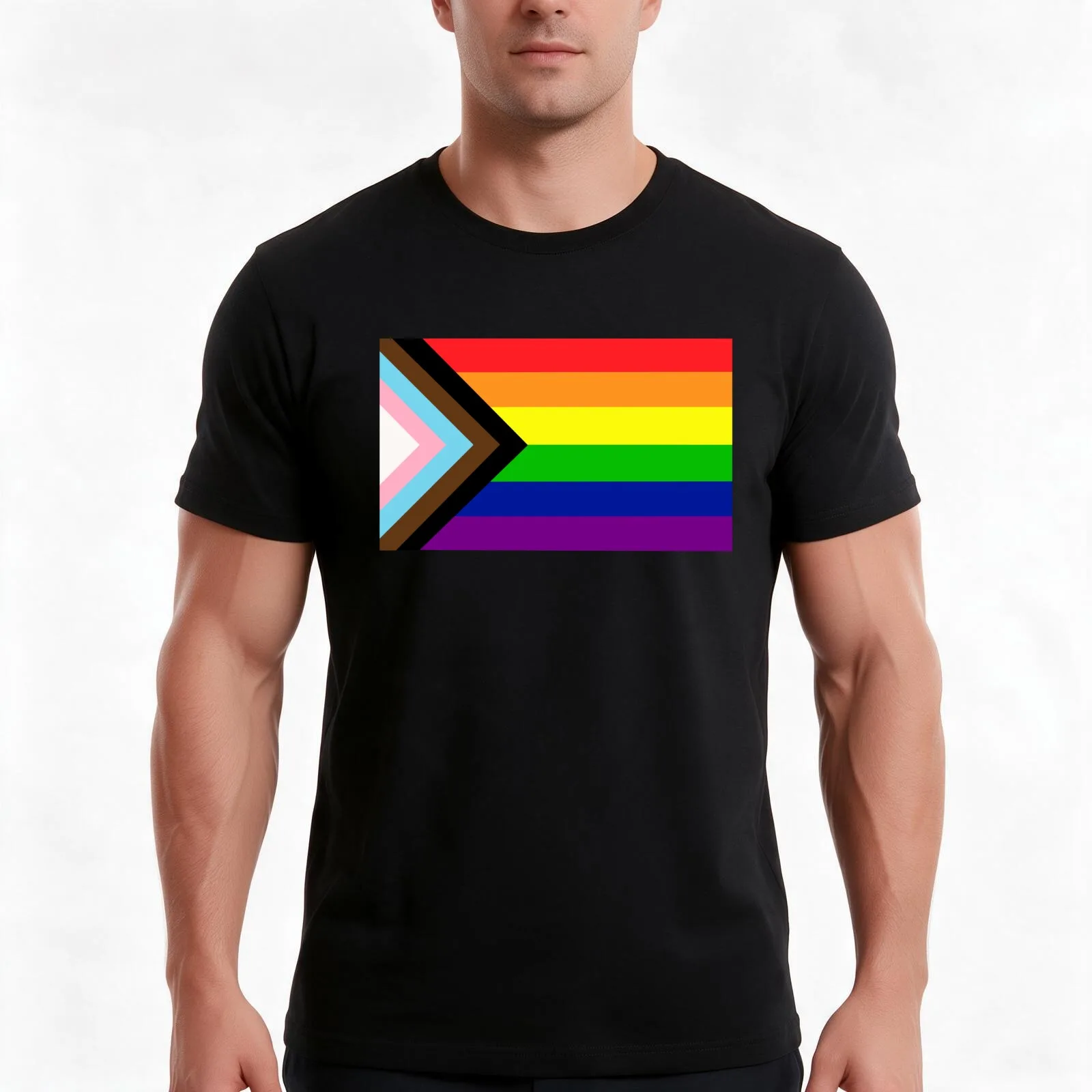 Progress Pride Flag T-Shirt, Summer Casual Cotton Tee, Oversized Streetwear Tops, Vintage Graphic Print, Loose Fit Short Sleeve